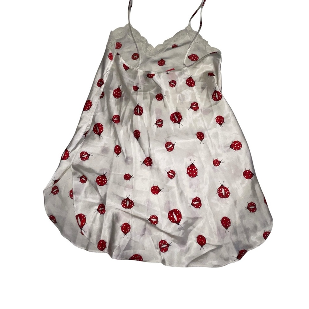 Natori Ladybug Satin Slip Dress with Red Ladybug Print
